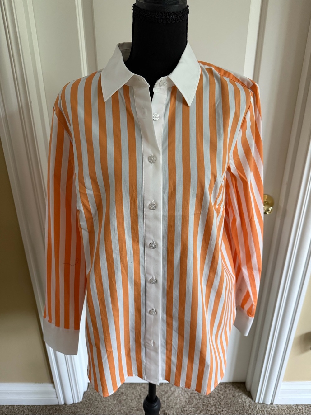 Talbots Orange and White Striped Button-Down Shirt